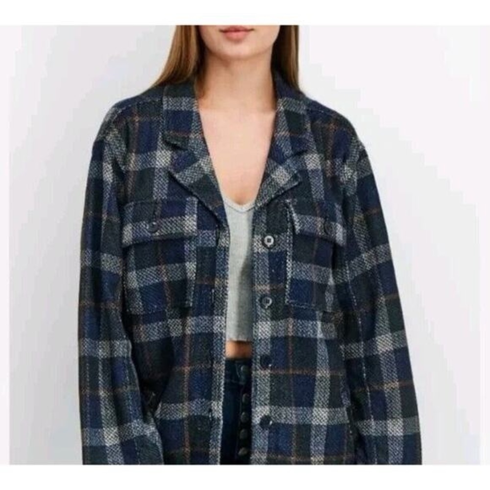 Liverpool Los Angeles  Womens Blue Plaid Long Sleeve Shacket